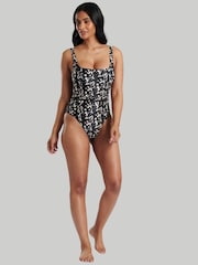 South Beach Black Animal Tummy Control  Swimsuit with Belt and Buckle - Image 5 of 6