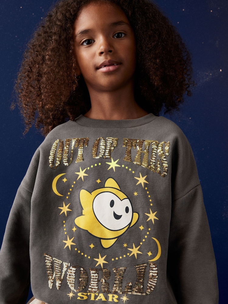 Charcoal Grey Disney Wish Crew Sweatshirt Top (3-16yrs) - Image 1 of 7