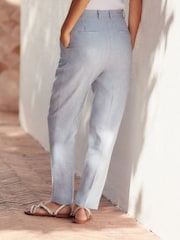 Albastru - Pantaloni conici texturați din in - Image 4 of 7