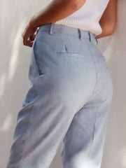 Albastru - Pantaloni conici texturați din in - Image 5 of 7