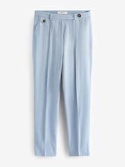 Albastru - Pantaloni conici texturați din in - Image 6 of 7