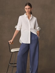 Indigo Blue Premium 100% Linen Wide Leg Trousers - Image 1 of 7