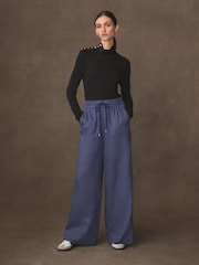 Indigo Blue Premium 100% Linen Wide Leg Trousers - Image 2 of 7
