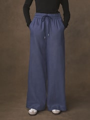Indigo Blue Premium 100% Linen Wide Leg Trousers - Image 3 of 7