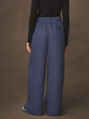 Indigo Blue Premium 100% Linen Wide Leg Trousers - Image 4 of 7
