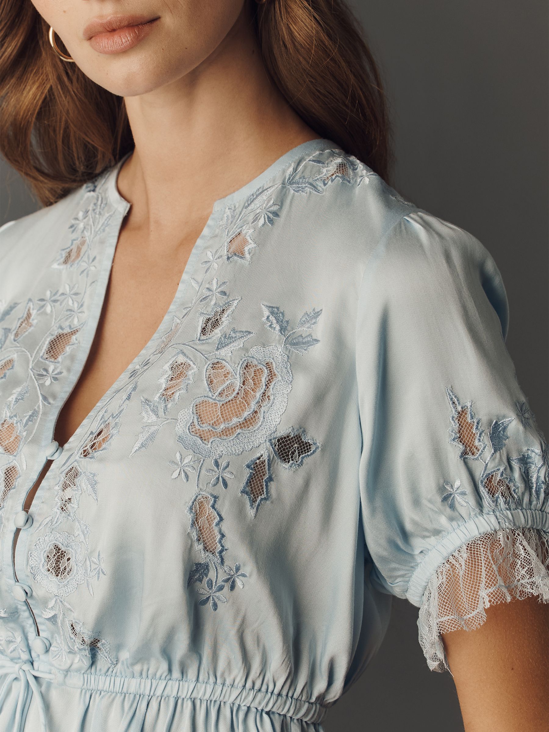 Buy Anthropologie Blue Embroidered V-Neck Peplum Blouse from Next USA