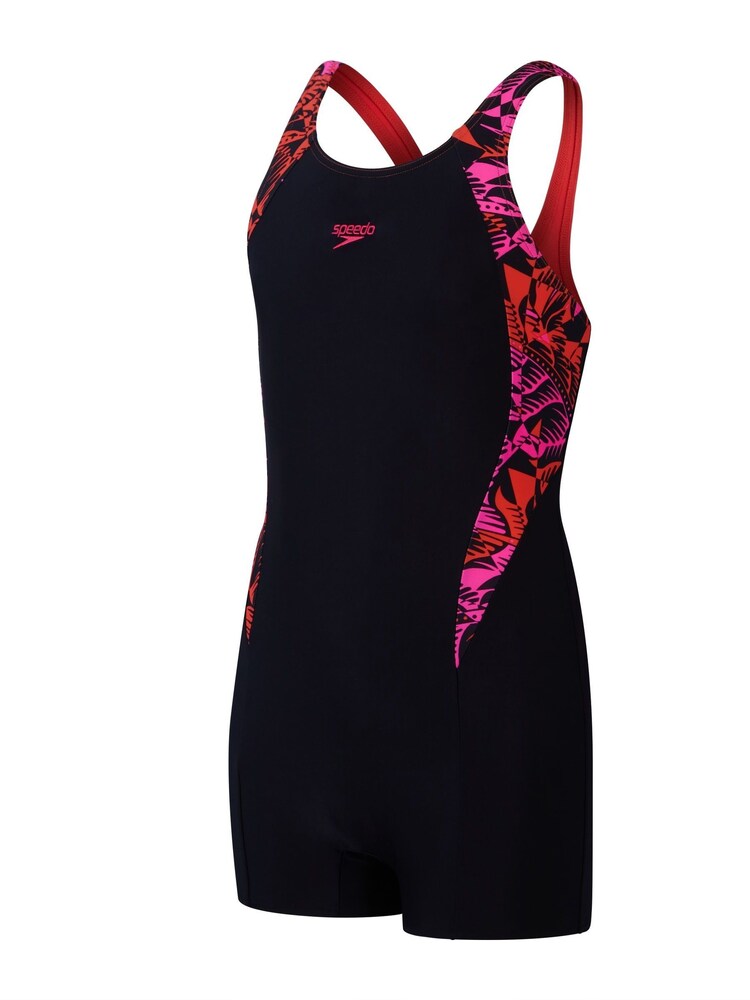 Speedo Black Printed Girls Panel Swimsuit - Image 1 of 5