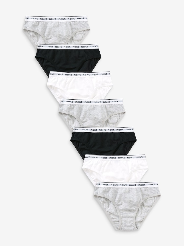 Black/Grey/White 7 Pack Bikini Briefs (3-16yrs) - Image 1 of 5 Black/Grey/White 7 Pack Bikini Briefs (3-16yrs) - Image 1 of 5