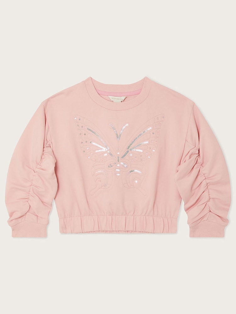 Monsoon Pink Butterfly Crop Sweat Top - Image 1 of 3