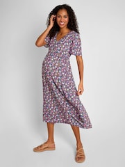 JoJo Maman Bébé Pink Floral Print V-Neck Maternity Midi Dress - Image 1 of 5