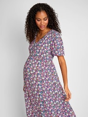 JoJo Maman Bébé Pink Floral Print V-Neck Maternity Midi Dress - Image 2 of 5