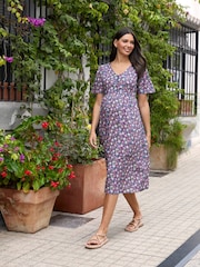JoJo Maman Bébé Pink Floral Print V-Neck Maternity Midi Dress - Image 5 of 5