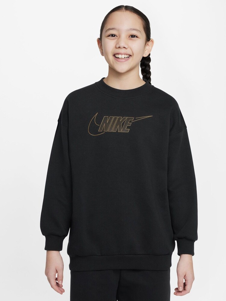 Nike Black Oversized Shine Fleece Sweatshirt - Image 1 of 6 Nike Black Oversized Shine Fleece Sweatshirt - Image 1 of 6
