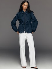 Anthropologie Blue Maeve Embroidered Hooded Denim Jacket - Image 3 of 5
