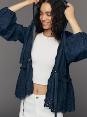 Anthropologie Blue Maeve Embroidered Hooded Denim Jacket - Image 4 of 5