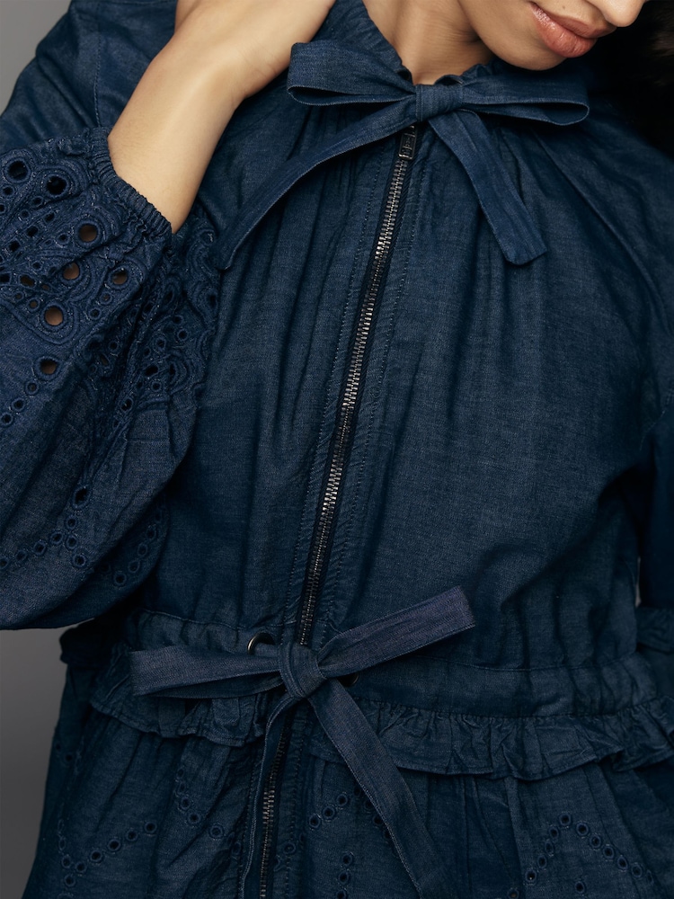 Anthropologie Blue Maeve Embroidered Hooded Denim Jacket - Image 5 of 5