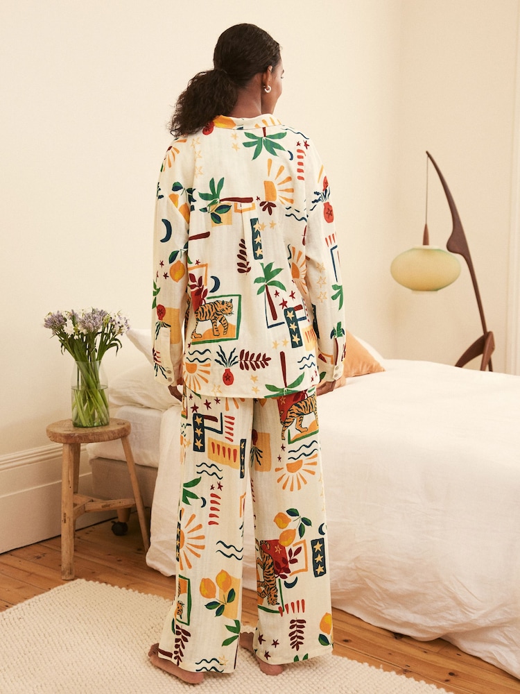 Cream Abstract Button Through Pyjamas - Image 2 of 8