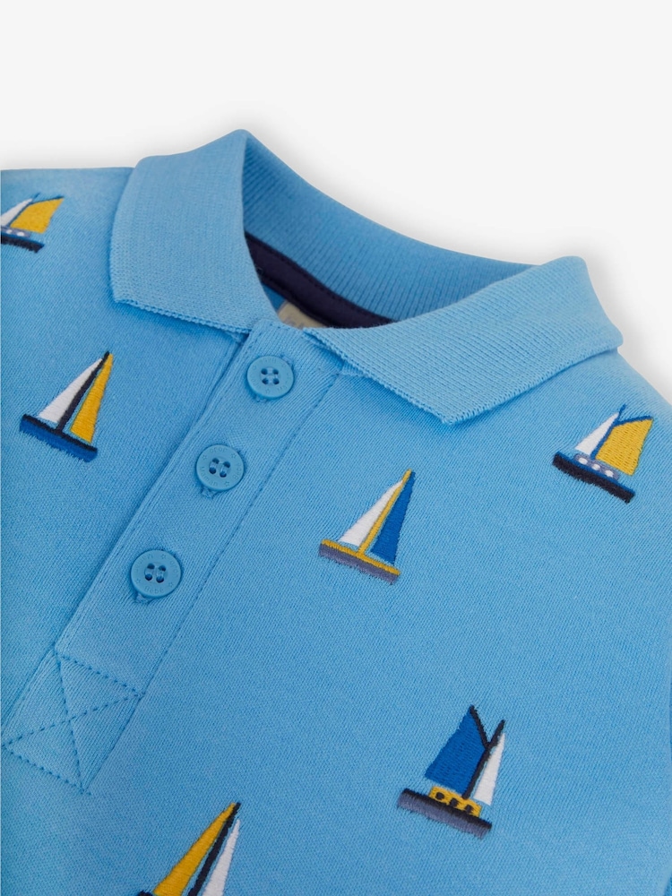 JoJo Maman Bébé Blue Boat Embroidered Polo Shirt - Image 2 of 2
