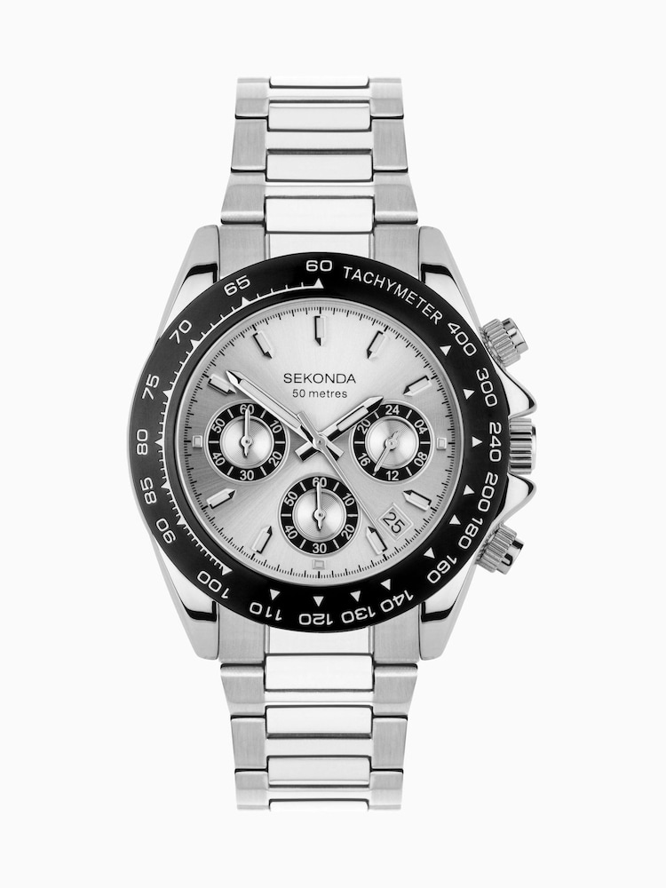 Sekonda Mens Sports 40mm Circuit Chronograph Watch in Two Tone with Stainless Steel Bracelet & Silver Dial - Image 1 of 6