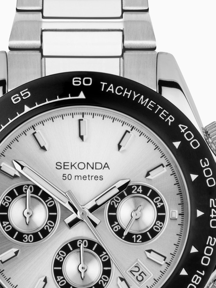 Sekonda Mens Sports 40mm Circuit Chronograph Watch in Two Tone with Stainless Steel Bracelet & Silver Dial - Image 2 of 6