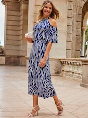 Sosandar Blue Cold Shoulder Midi Dress - Image 2 of 5