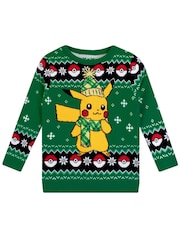 Character Green Pokemon Pikachu Christmas Jumper - Image 1 of 9