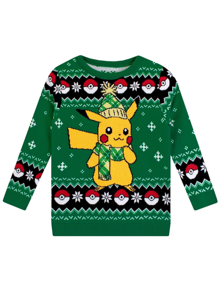 Character Green Pokemon Pikachu Christmas Jumper - Image 1 of 9 Character Green Pokemon Pikachu Christmas Jumper - Image 1 of 9