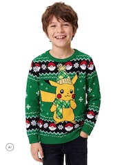 Character Green Pokemon Pikachu Christmas Jumper - Image 2 of 9