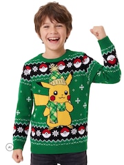 Character Green Pokemon Pikachu Christmas Jumper - Image 4 of 9