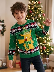 Character Green Pokemon Pikachu Christmas Jumper - Image 5 of 9