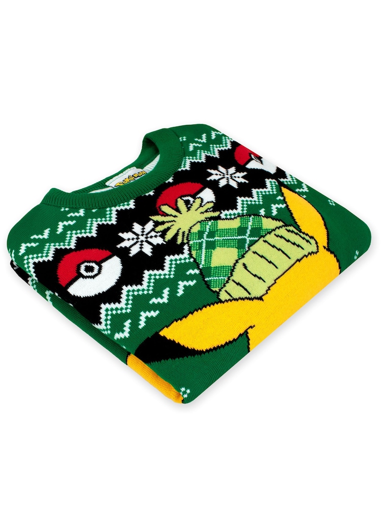 Character Green Pokemon Pikachu Christmas Jumper - Image 9 of 9 Character Green Pokemon Pikachu Christmas Jumper - Image 9 of 9
