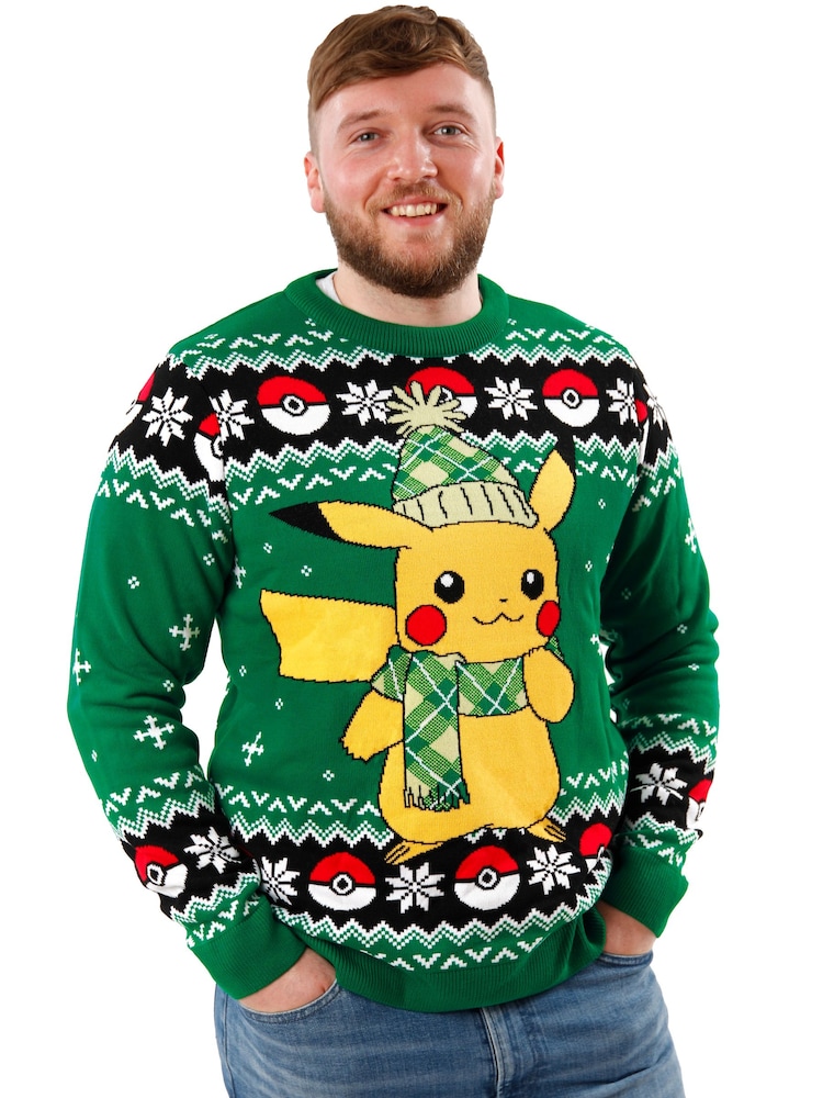 Character Green Pokemon Christmas Jumper - Image 2 of 8 Character Green Pokemon Christmas Jumper - Image 2 of 8