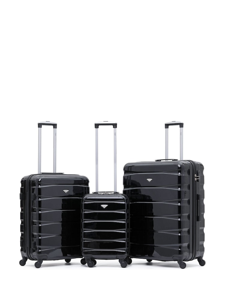 Črna svetleča - Flight Knight Hardcase velik karirast; s karirastim vzorcem in Suitcases and Cabin Case Set of 3 - Slika 1 iz 7