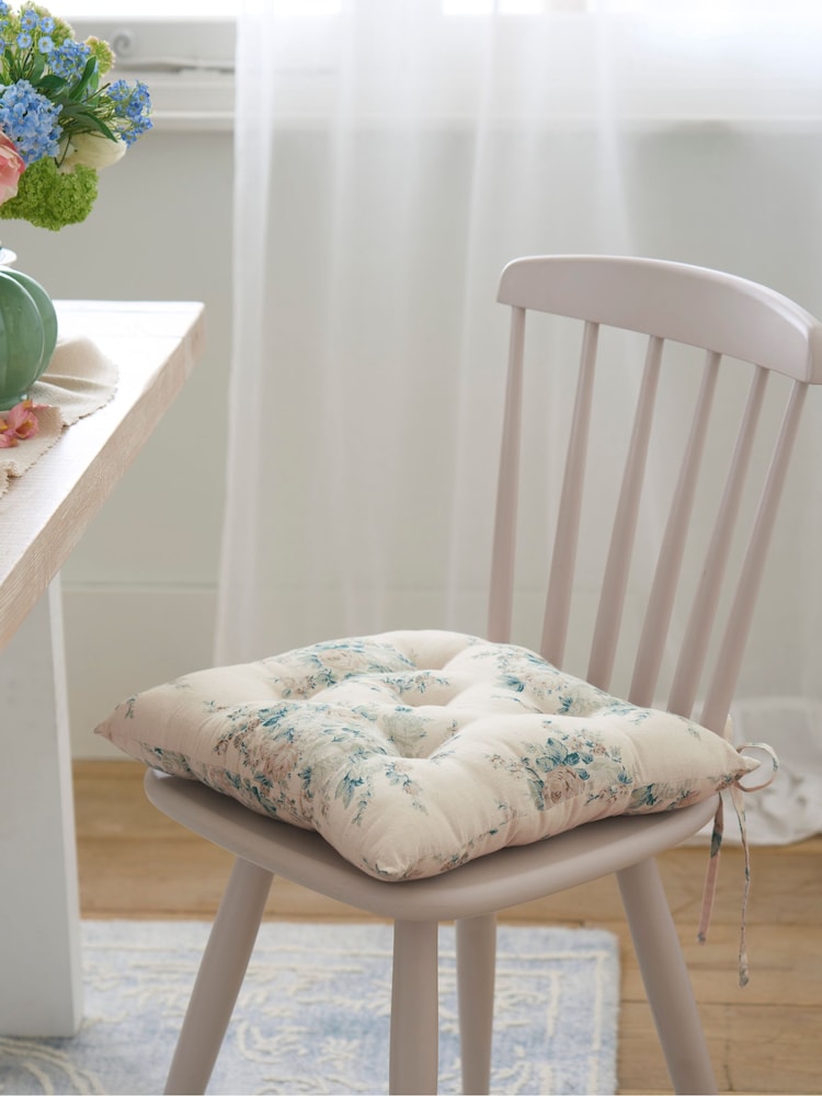 Shabby Chic by Rachel Ashwell® Rose Blossom Teal On Grey Royal Bouquet Seatpad 2 Pack - Image 1 of 3