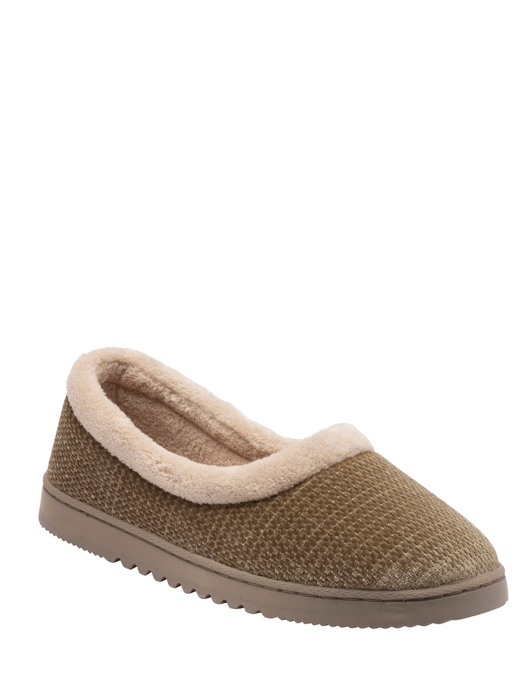 Մուգ շագանակագույն - Dunlop Fur Trim Full Ballerina Slippers - Պատկեր 1 4-ից