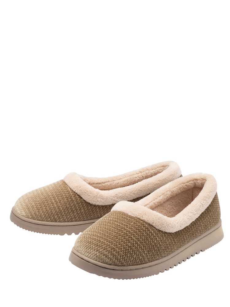 Մուգ շագանակագույն - Dunlop Fur Trim Full Ballerina Slippers - Պատկեր 2 4-ից