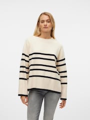 VERO MODA Cream Stripe Structured Knitted Jumper - Image 1 of 5