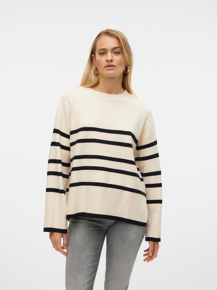 VERO MODA Cream Stripe Structured Knitted Jumper - Image 1 of 5