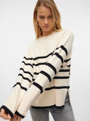 VERO MODA Cream Stripe Structured Knitted Jumper - Image 2 of 5