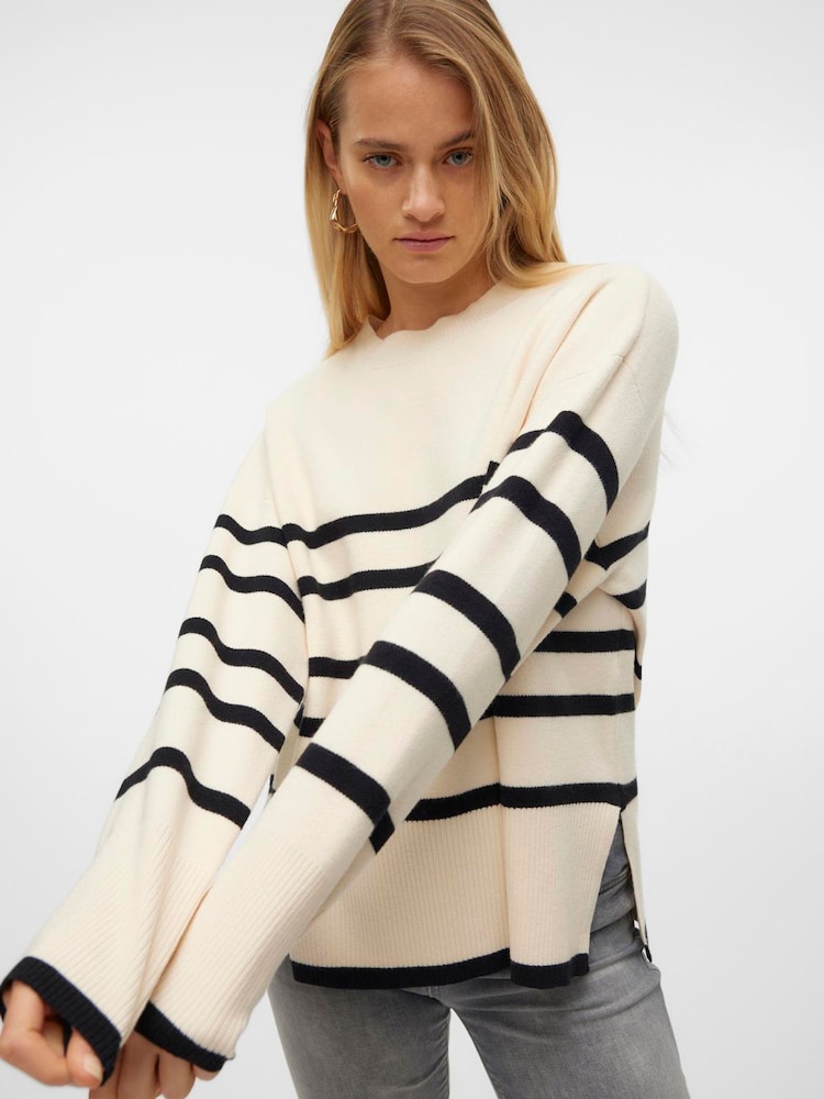 VERO MODA Cream Stripe Structured Knitted Jumper - Image 2 of 5