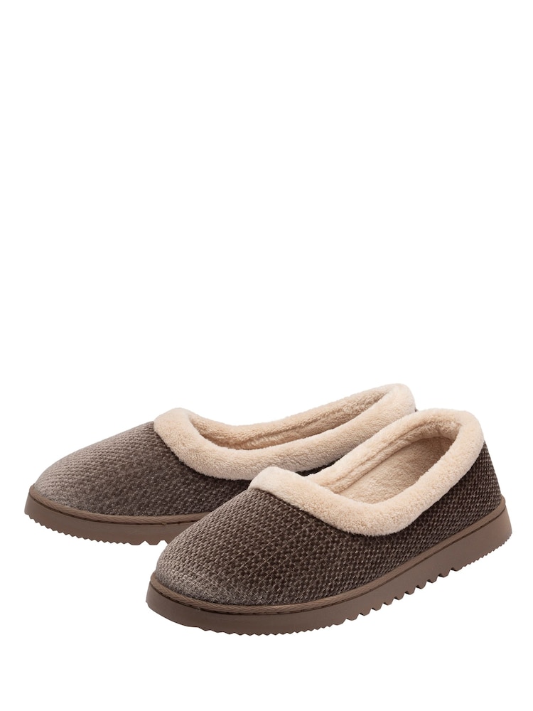 Շագանակագույն - Dunlop Fur Trim Full Ballerina Slippers - Պատկեր 2 4-ից