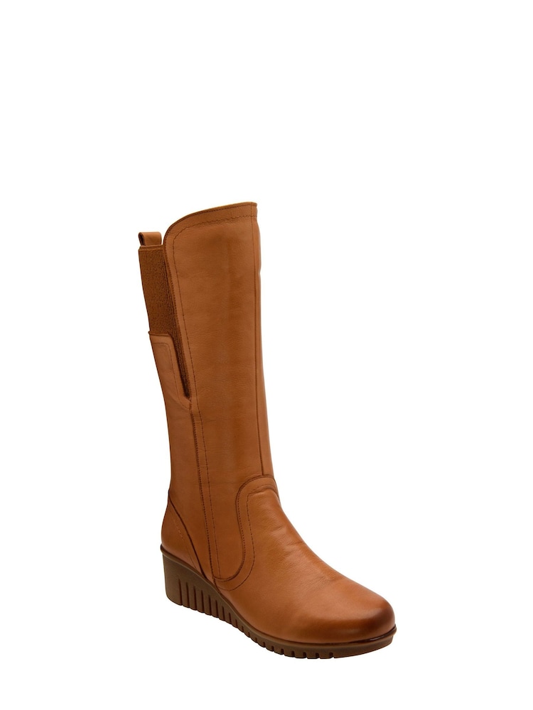 Lotus Brown Leather Wedge Knee-High Boots - Image 1 of 4