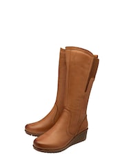 Lotus Brown Leather Wedge Knee-High Boots - Image 2 of 4