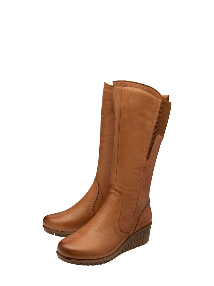Lotus Brown Leather Wedge Knee-High Boots - Image 2 of 4