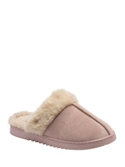 Dunlop Pink Fur Trim Mule Slippers - Image 1 of 4