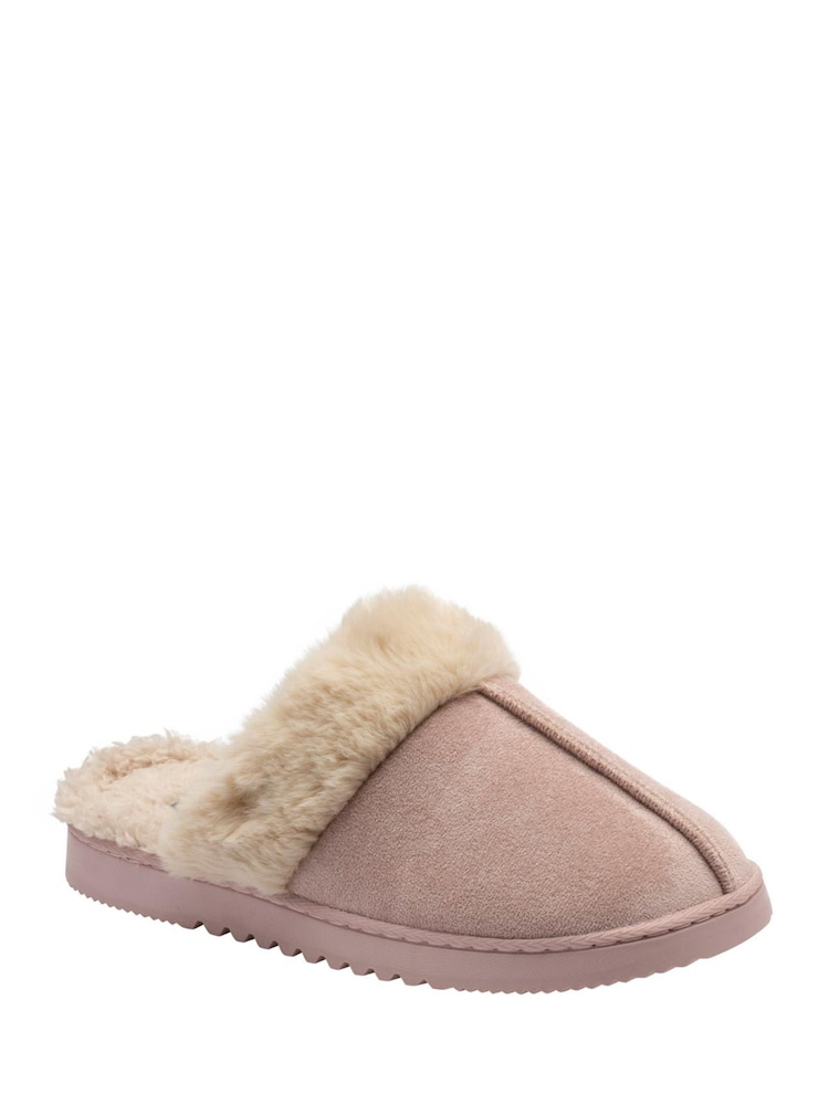 Dunlop Pink Fur Trim Mule Slippers - Image 1 of 4 Dunlop Pink Fur Trim Mule Slippers - Image 1 of 4