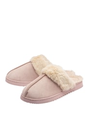Dunlop Pink Fur Trim Mule Slippers - Image 2 of 4