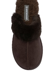 Dunlop Brown Fur Trim Mule Slippers - Image 4 of 4