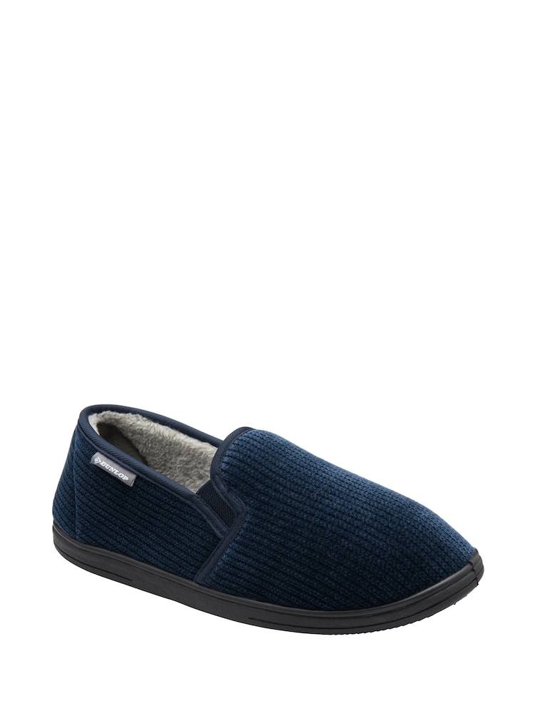 Dunlop Blue Twin Gusset Fur Lined Full Slippers - Image 1 of 4 Dunlop Blue Twin Gusset Fur Lined Full Slippers - Image 1 of 4