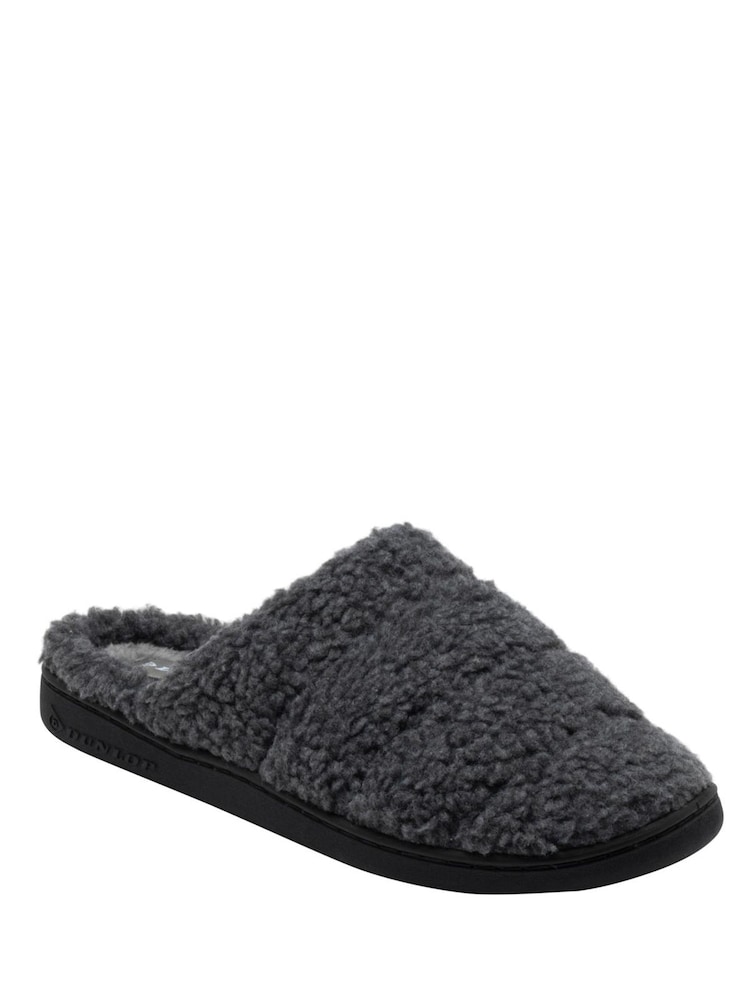 Dunlop Grey Fur Mule Slippers - Image 1 of 4 Dunlop Grey Fur Mule Slippers - Image 1 of 4
